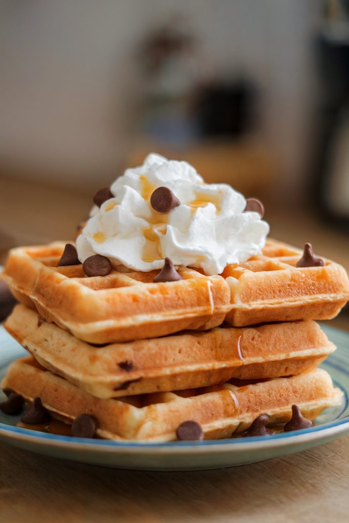 Chocolate Chip Waffles with Whipped Cream