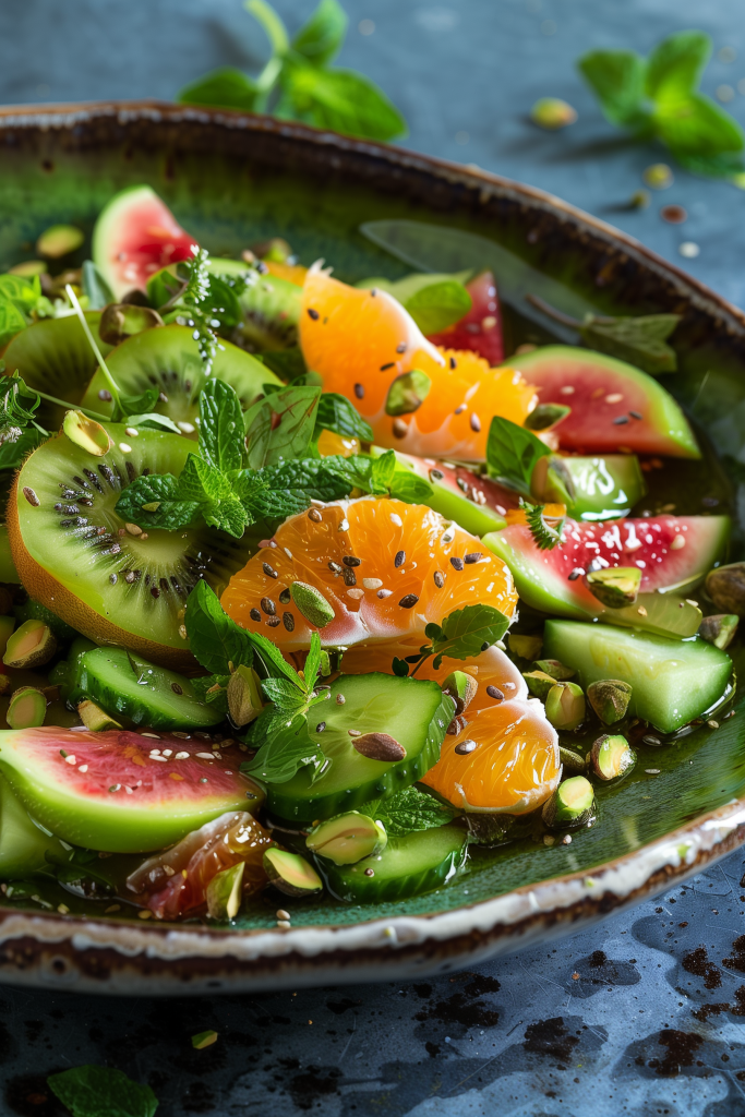 Kiwi Herb Salad With Pistachios and Orange Dressing