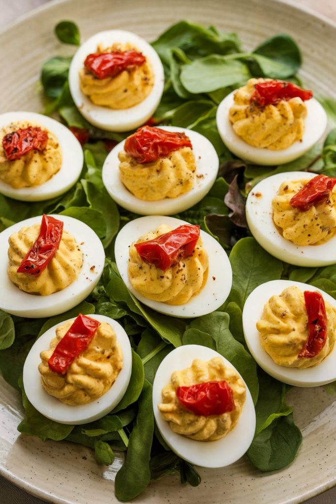 Roasted Red Pepper Deviled Eggs