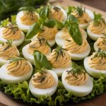 A dozen deviled eggs with lettuce