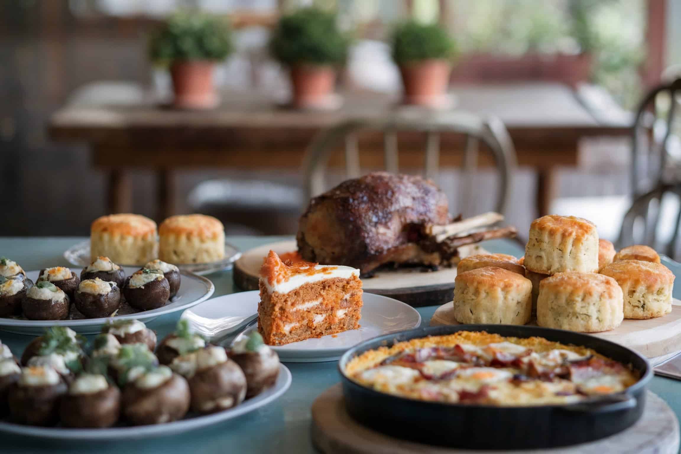 Differrent kinds of Easte foods on a table