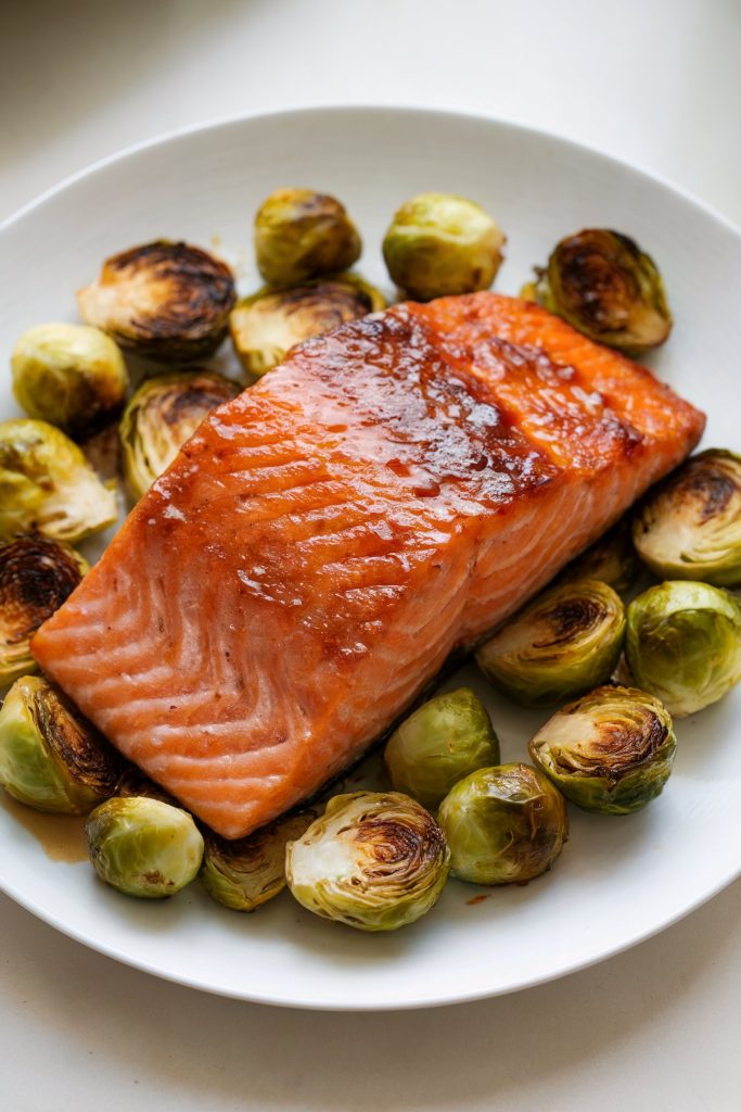 Maple-Glazed Salmon With Roasted Brussels Sprouts