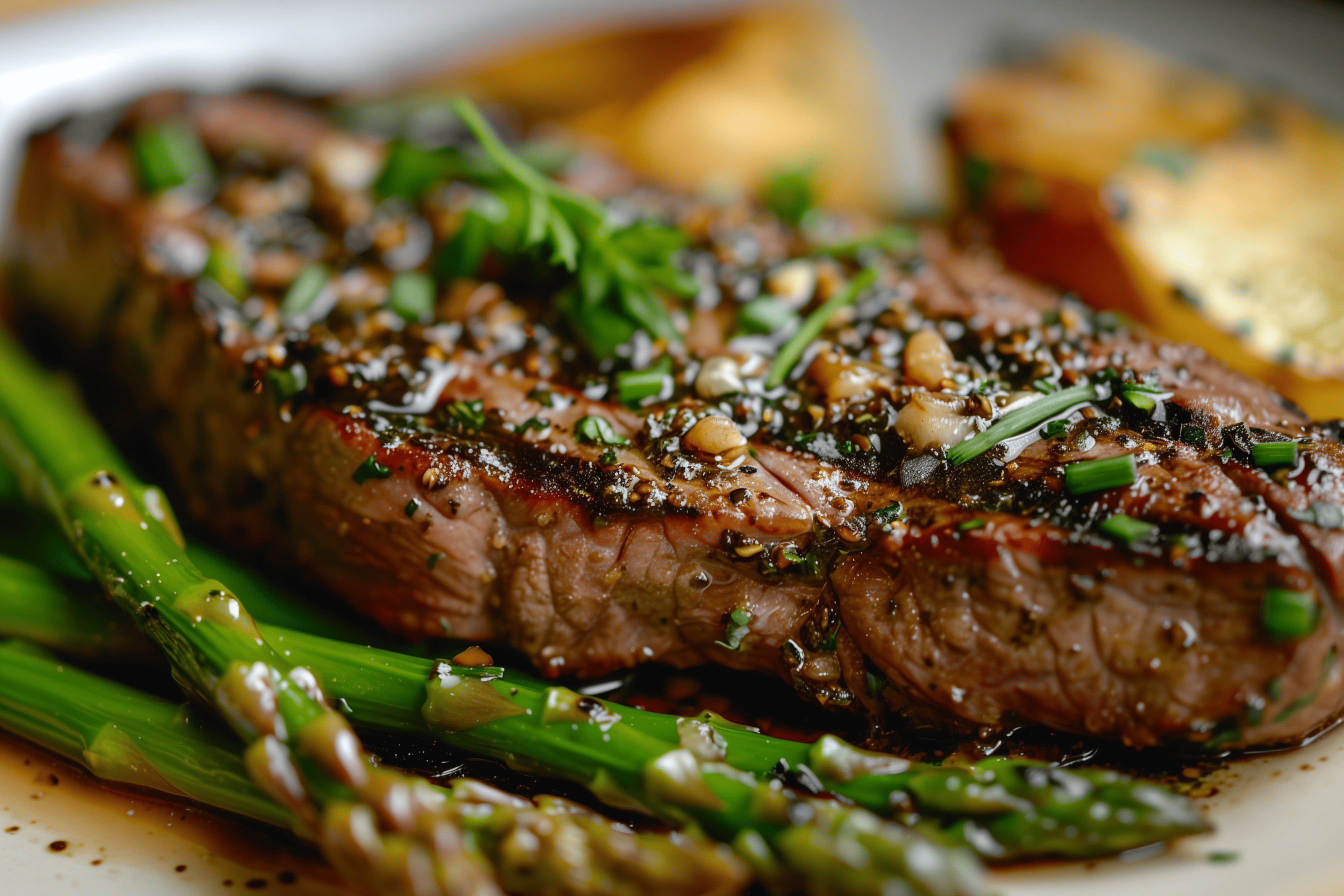 Steak With Asparagus and Garlic Butter