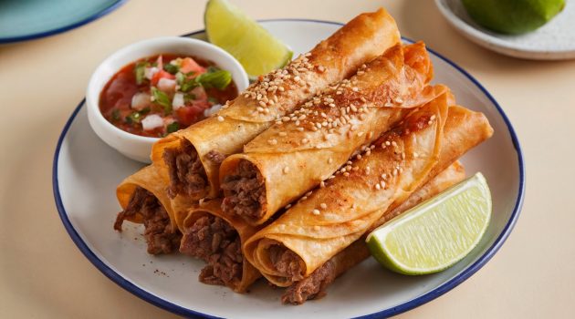 A plate of beef flautas
