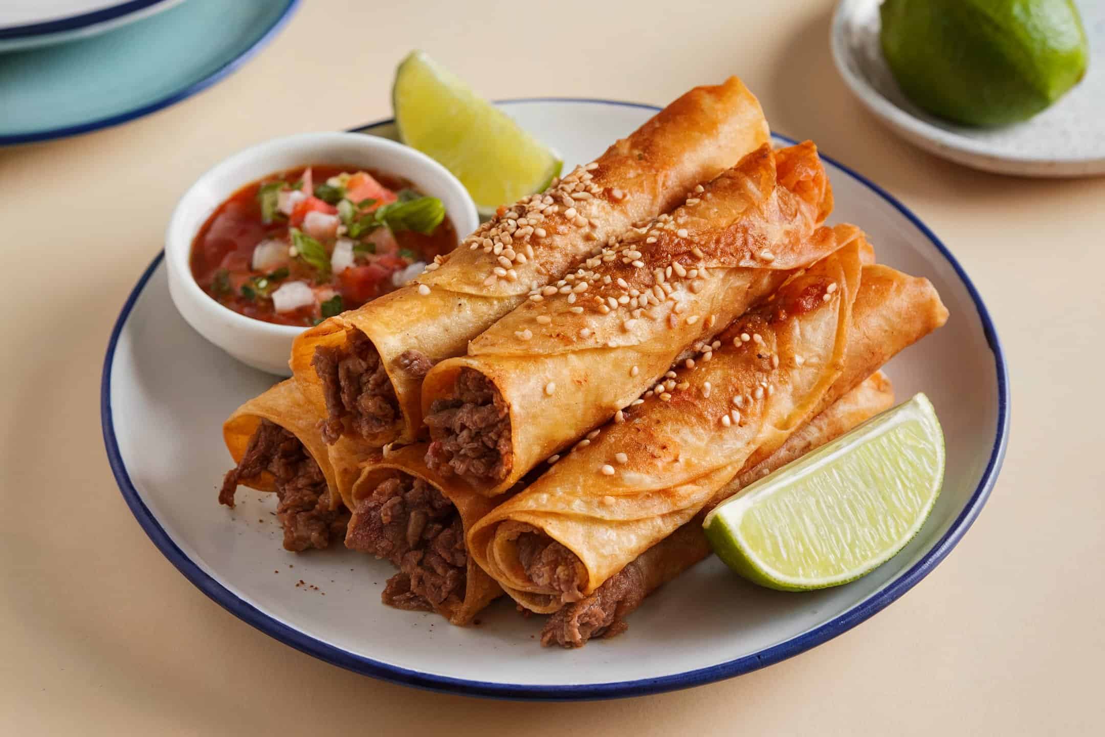 A plate of beef flautas