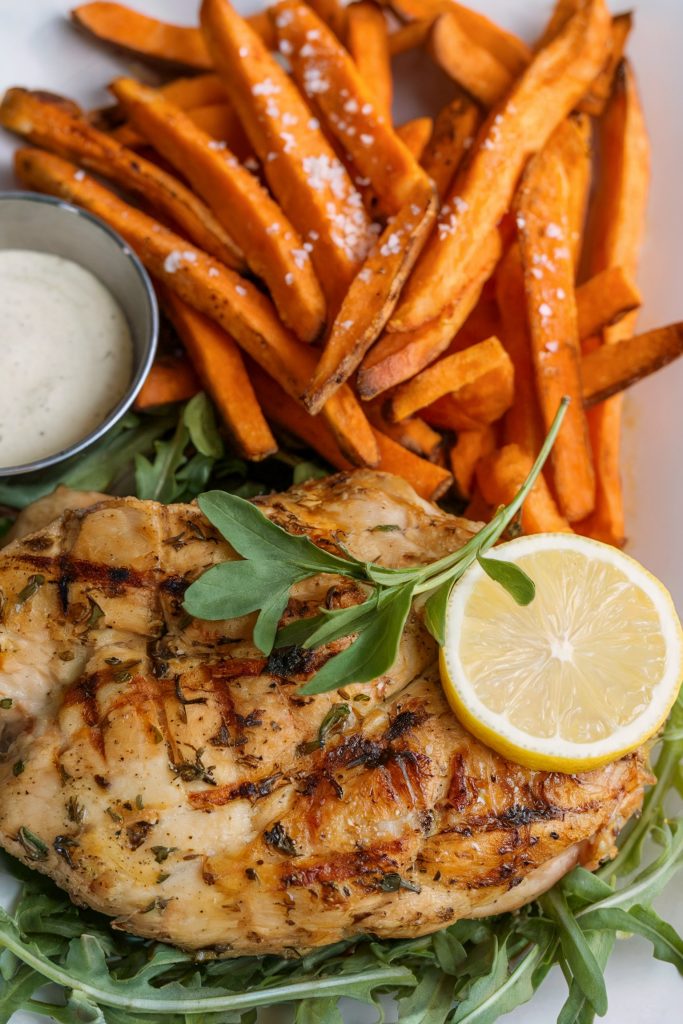 Sweet Potato Fries with Grilled Chicken