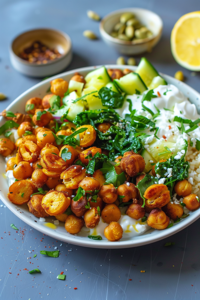 Crispy Chickpea and Greek Yogurt Protein Bowl