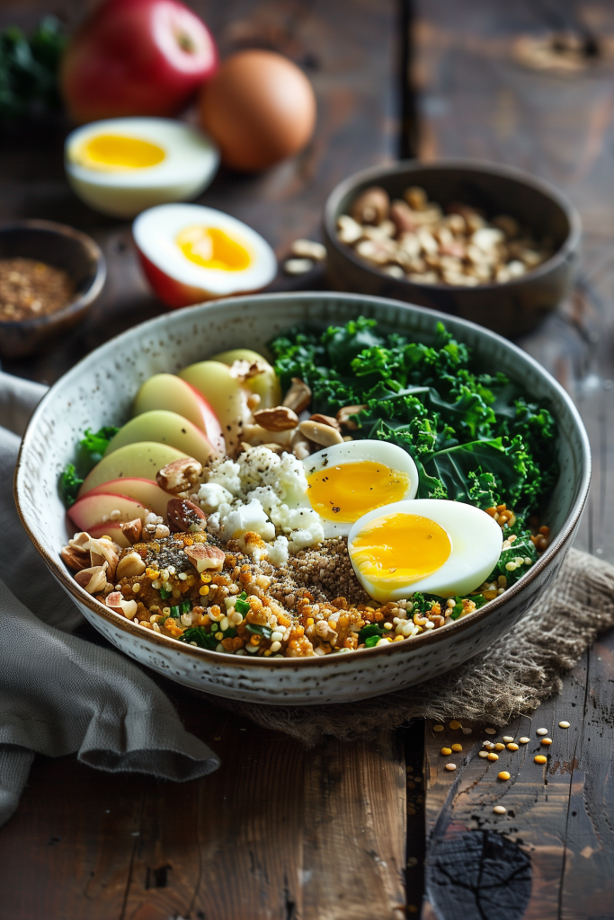Farro Bowl with Kale, Apples and Egg