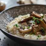 Mushroom risotto on a bowl