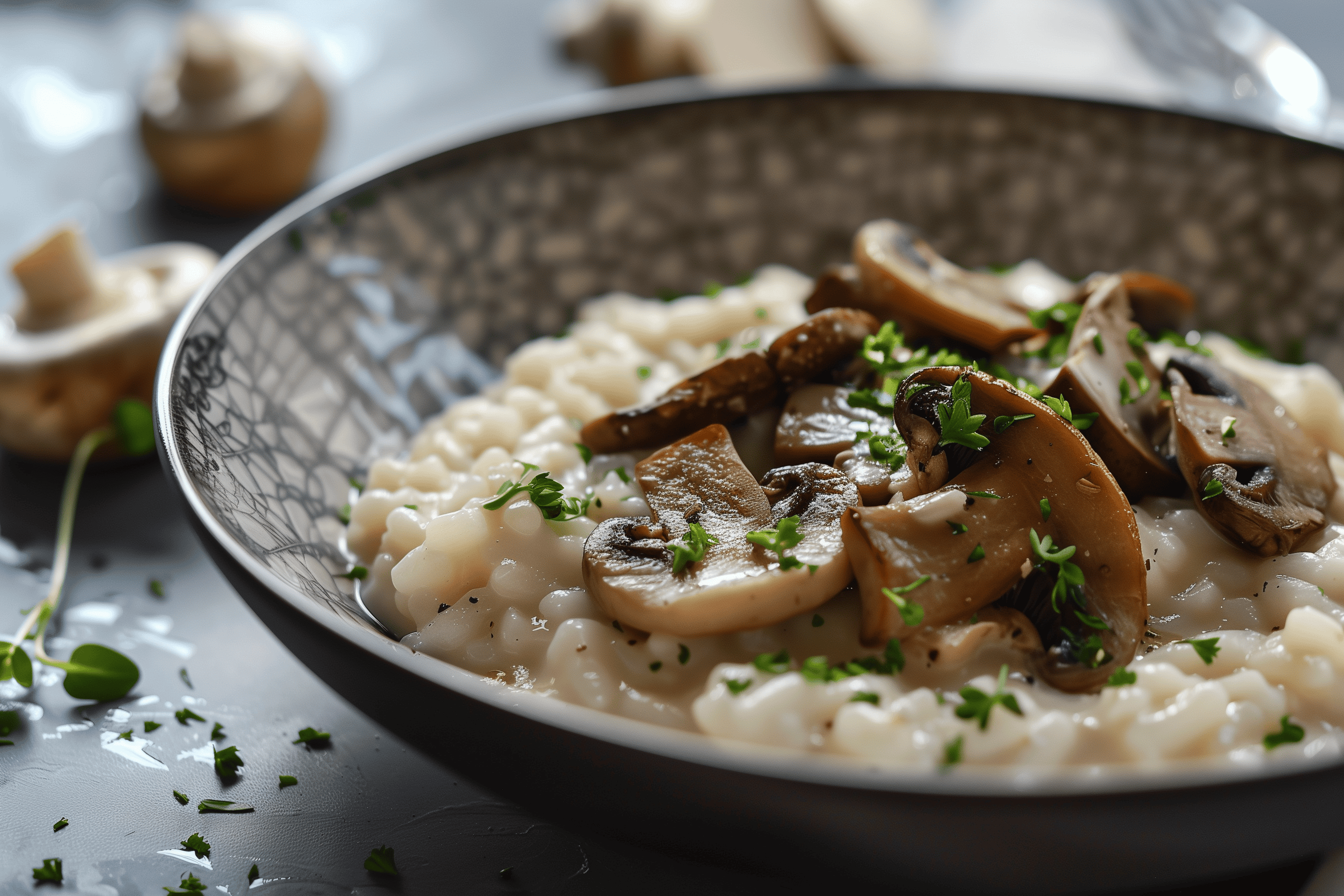 Mushroom risotto on a bowl