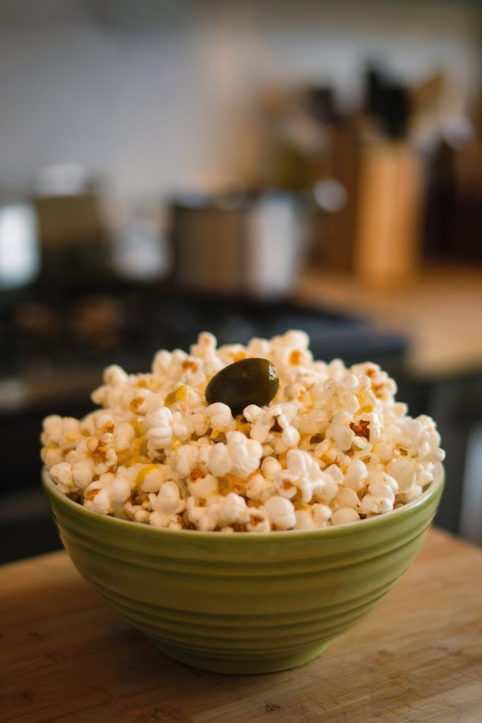 Unsalted Popcorn with Olive Oil Drizzle