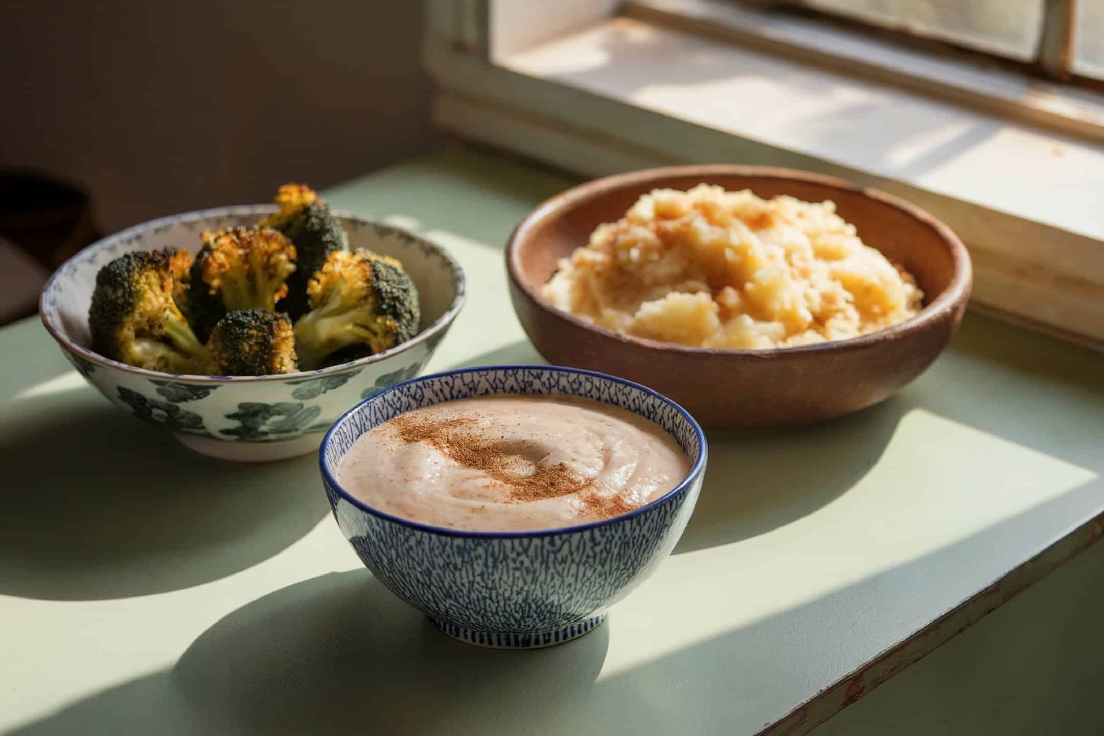 A table with three separate bowls