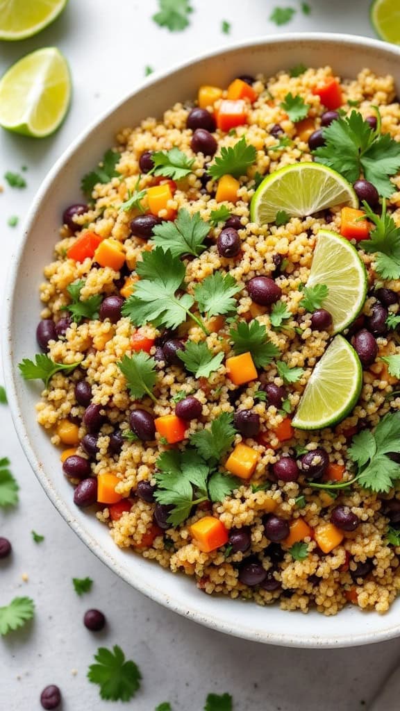 A colorful quinoa and black bean salad with lime and cilantro.