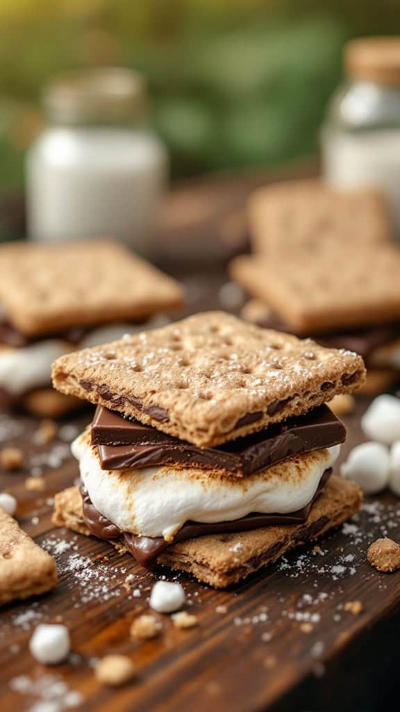 Close-up of S'mores cookies with graham crackers, chocolate, and marshmallow.
