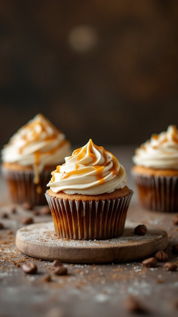 Delicious caramel macchiato cupcakes with creamy frosting and caramel drizzle
