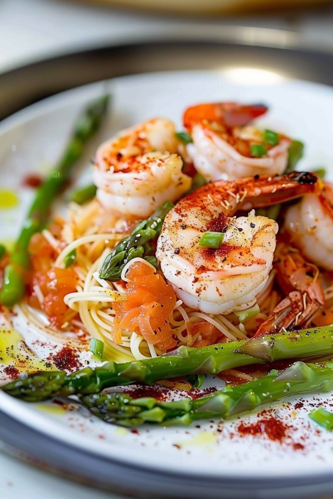 Asparagus and Shrimp with Angel Hair