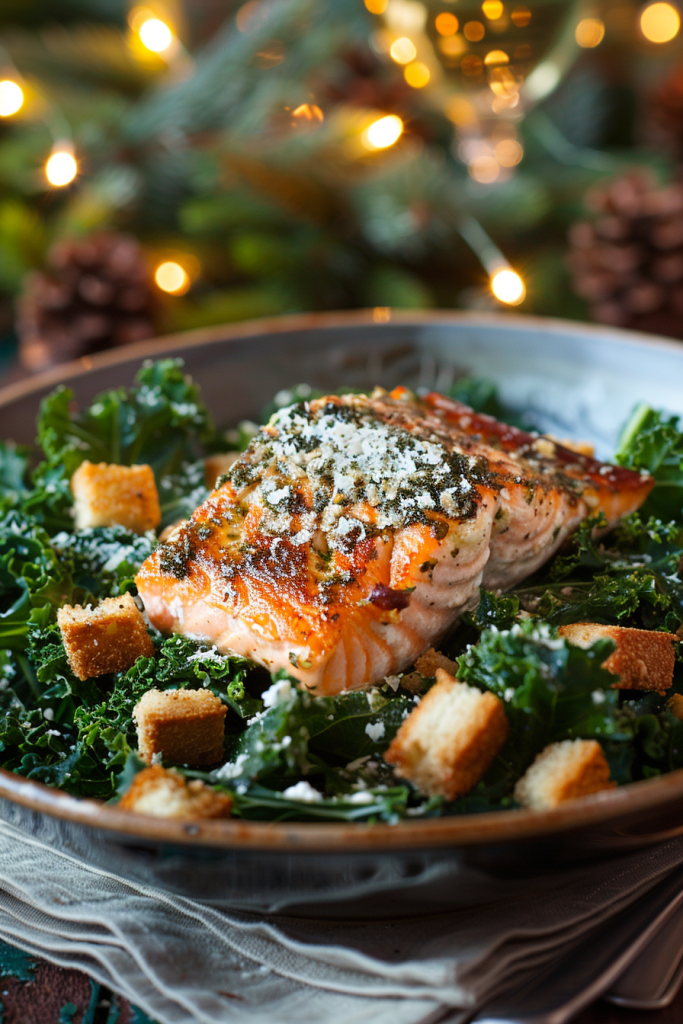 Kale and Salmon Caesar Salad