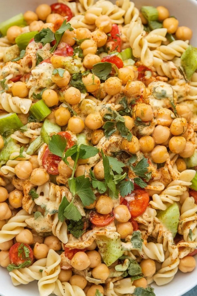 Spicy Curry Chickpea Pasta Salad