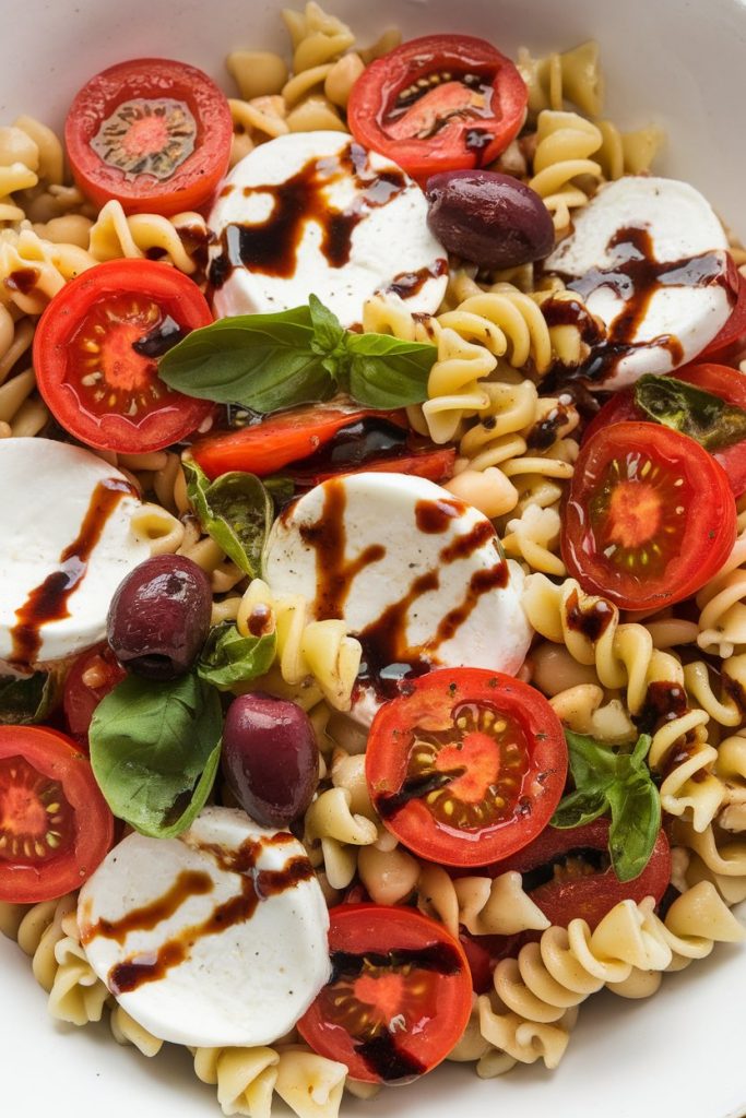 Mozzarella and Tomato Caprese Pasta Salad