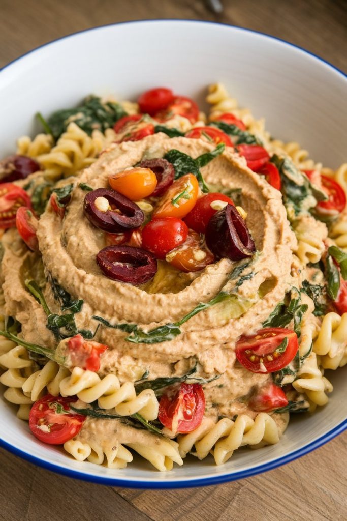 Hummus and Tahini Fusion Pasta Salad