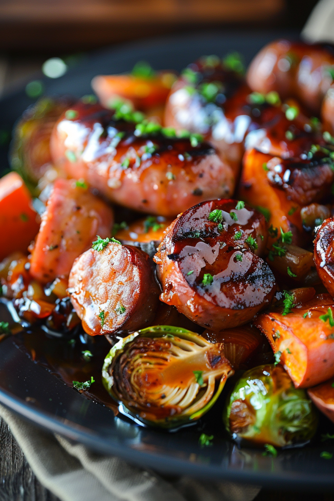 Mustard-Maple Glazed Veggie and Sausage