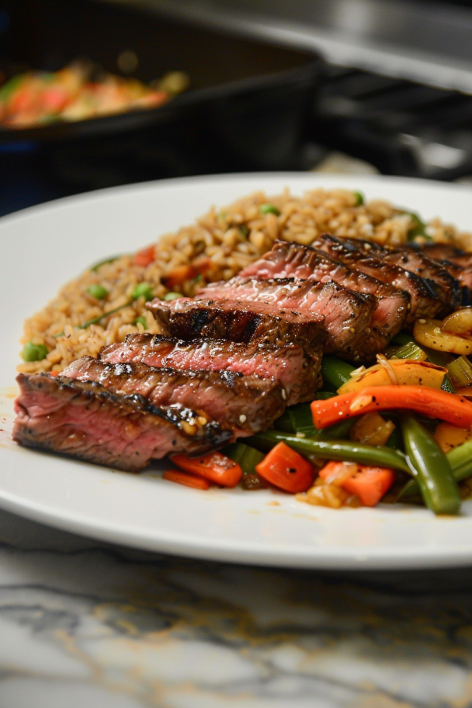 Teriyaki Steak with Stir-Fried Veggies and Brown Rice