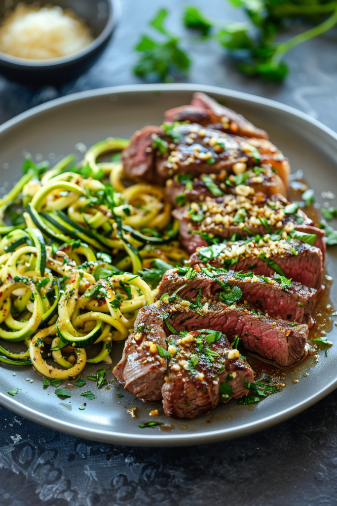 Garlic Parmesan Steak and Zucchini Noodles