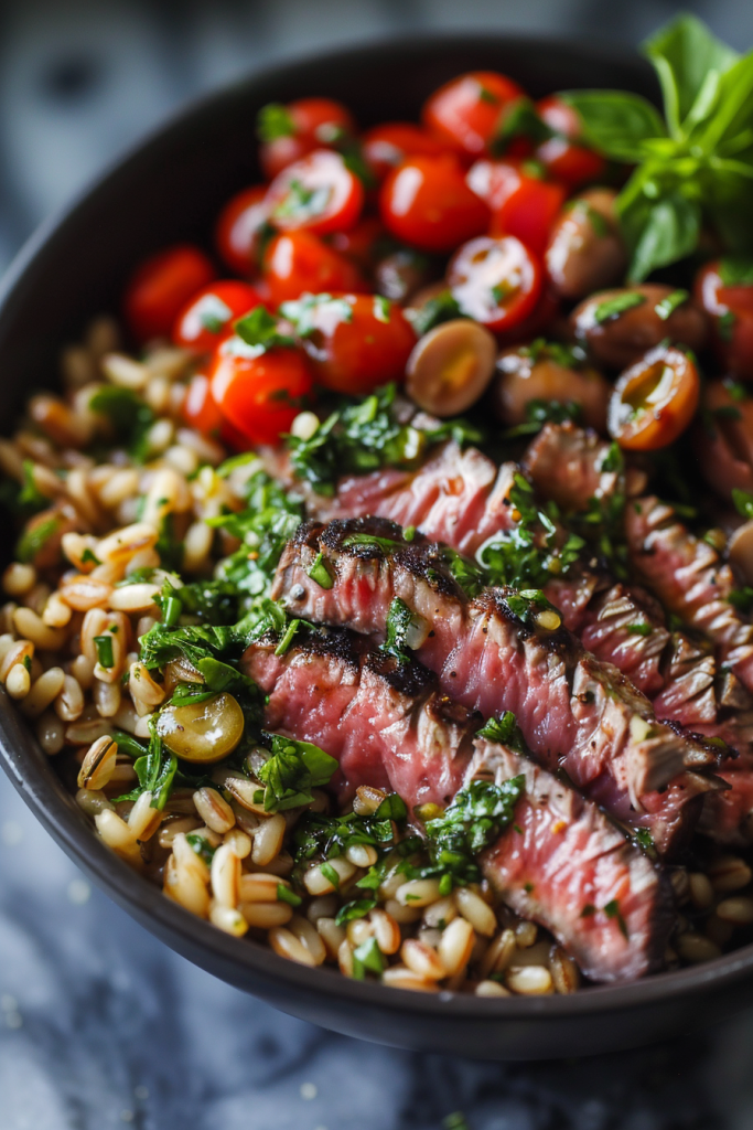 Mediterranean Steak and Farro Bowl