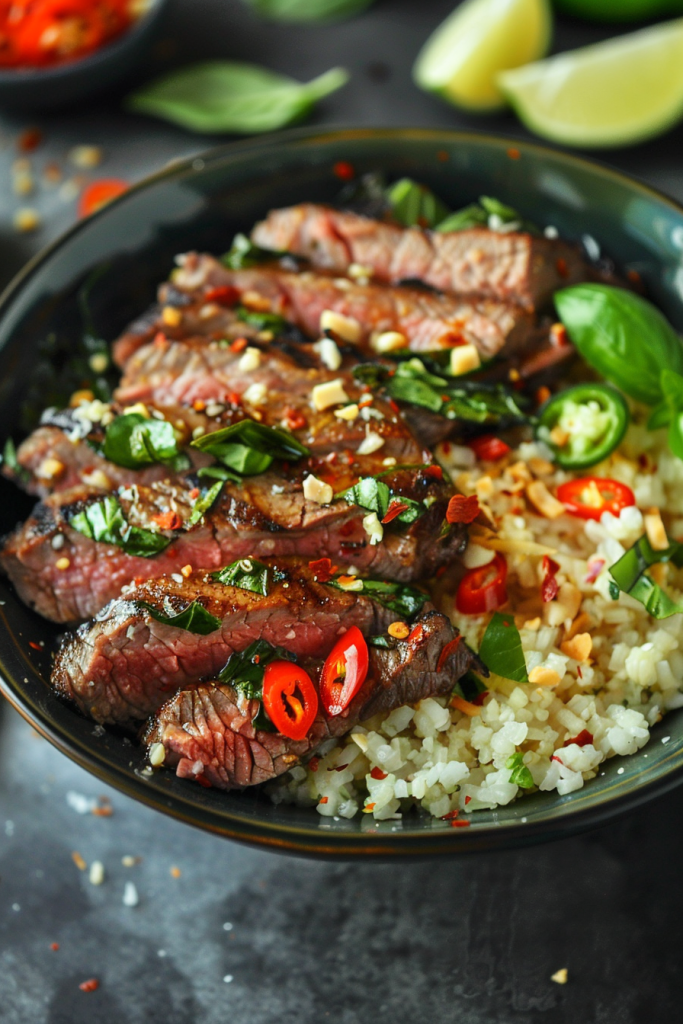 Thai Basil Steak with Coconut Cauliflower Rice