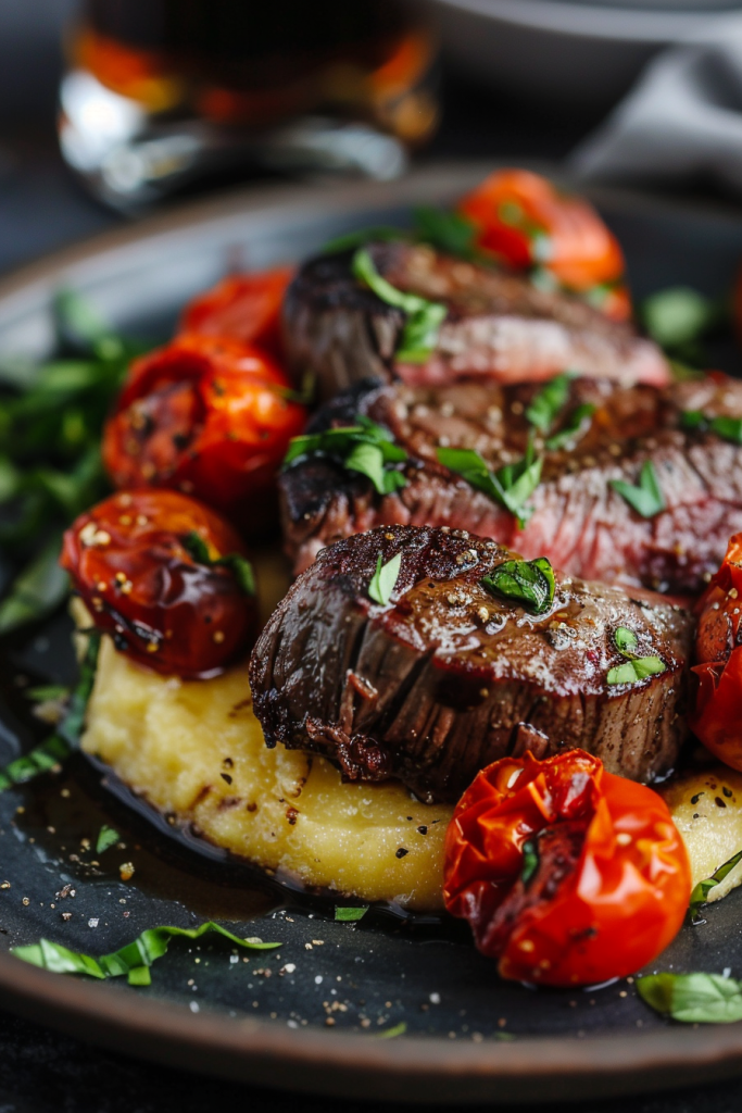 Tuscan Steak with Roasted Tomatoes and Polenta