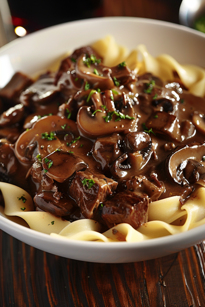 Beef Stroganoff Bowl with Mushrooms and Egg Noodles