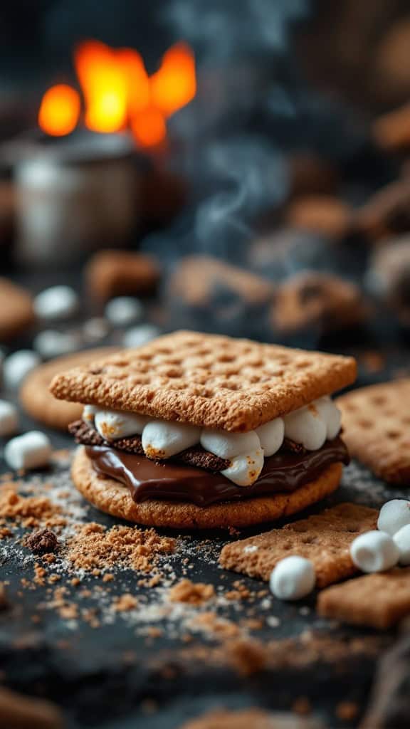 A delicious s'mores cookie with graham crackers, chocolate, and marshmallows.