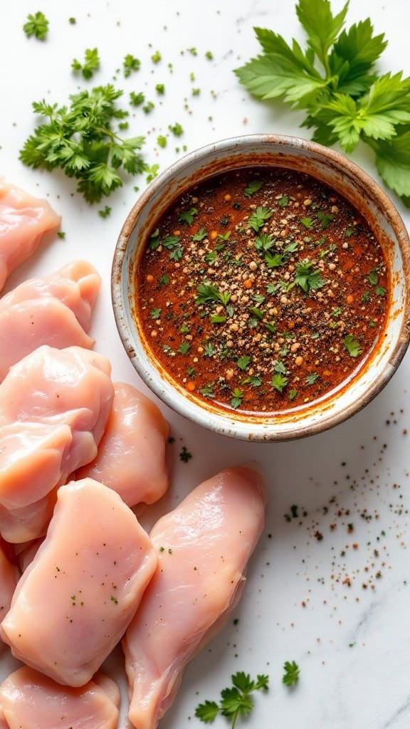 BBQ chicken marinade with raw chicken and fresh ingredients