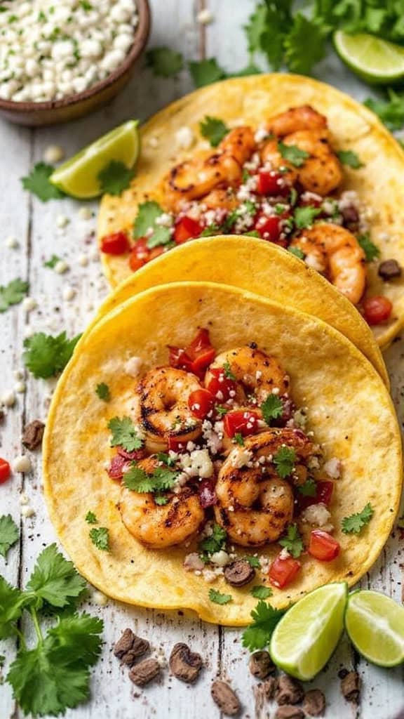 Cilantro lime grilled shrimp tacos with fresh ingredients