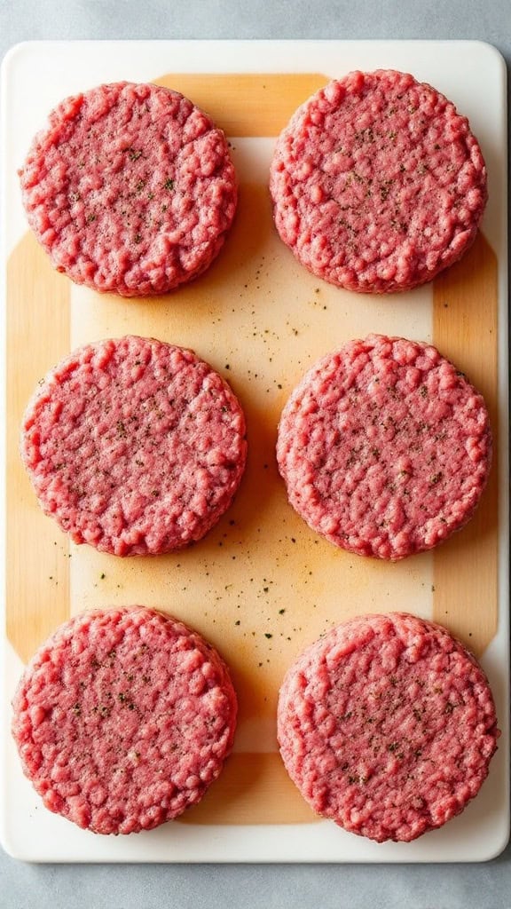 Raw homemade burger patties on a wooden board with parsley