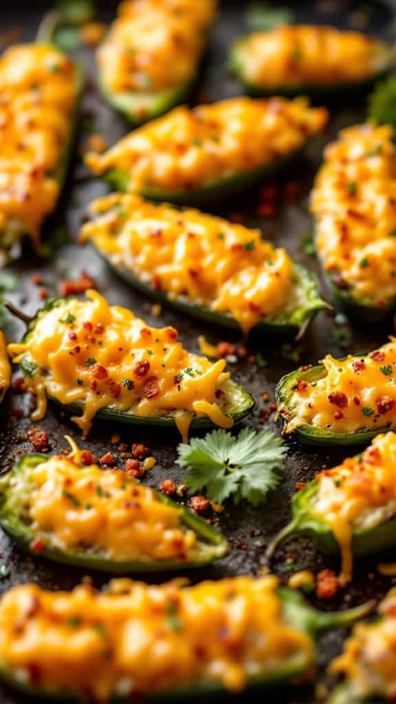 Delicious stuffed jalapeños with cheese and toppings.