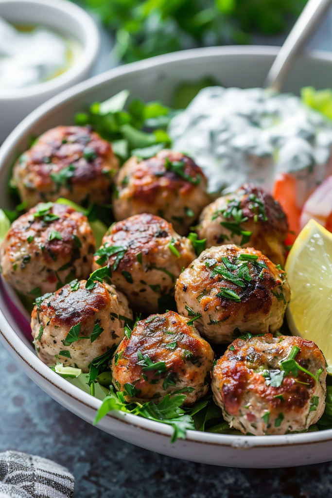 Greek Chicken Meatballs with Homemade Tzatziki