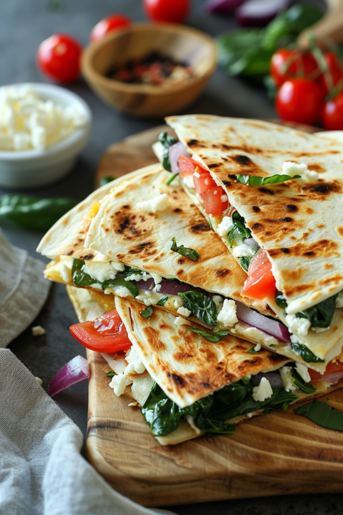 Mediterranean Quesadilla with Spinach and Feta