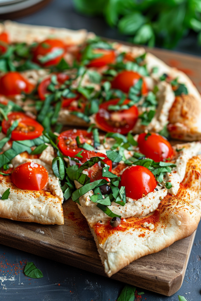 Mediterranean Hummus Pizza without Cheese