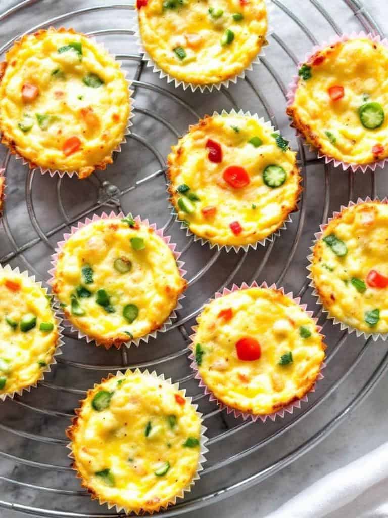 Egg muffins with veggies on a cooling rack