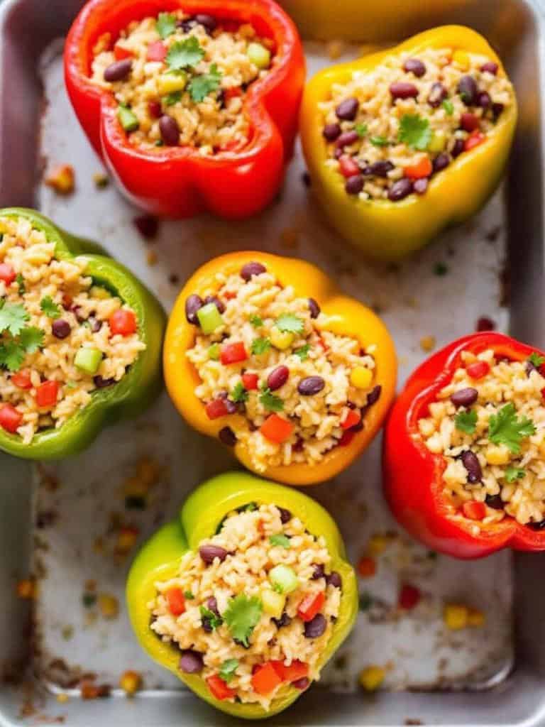 Stuffed bell peppers filled with rice and beans