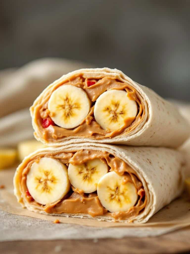 Peanut butter banana wraps with banana slices inside
