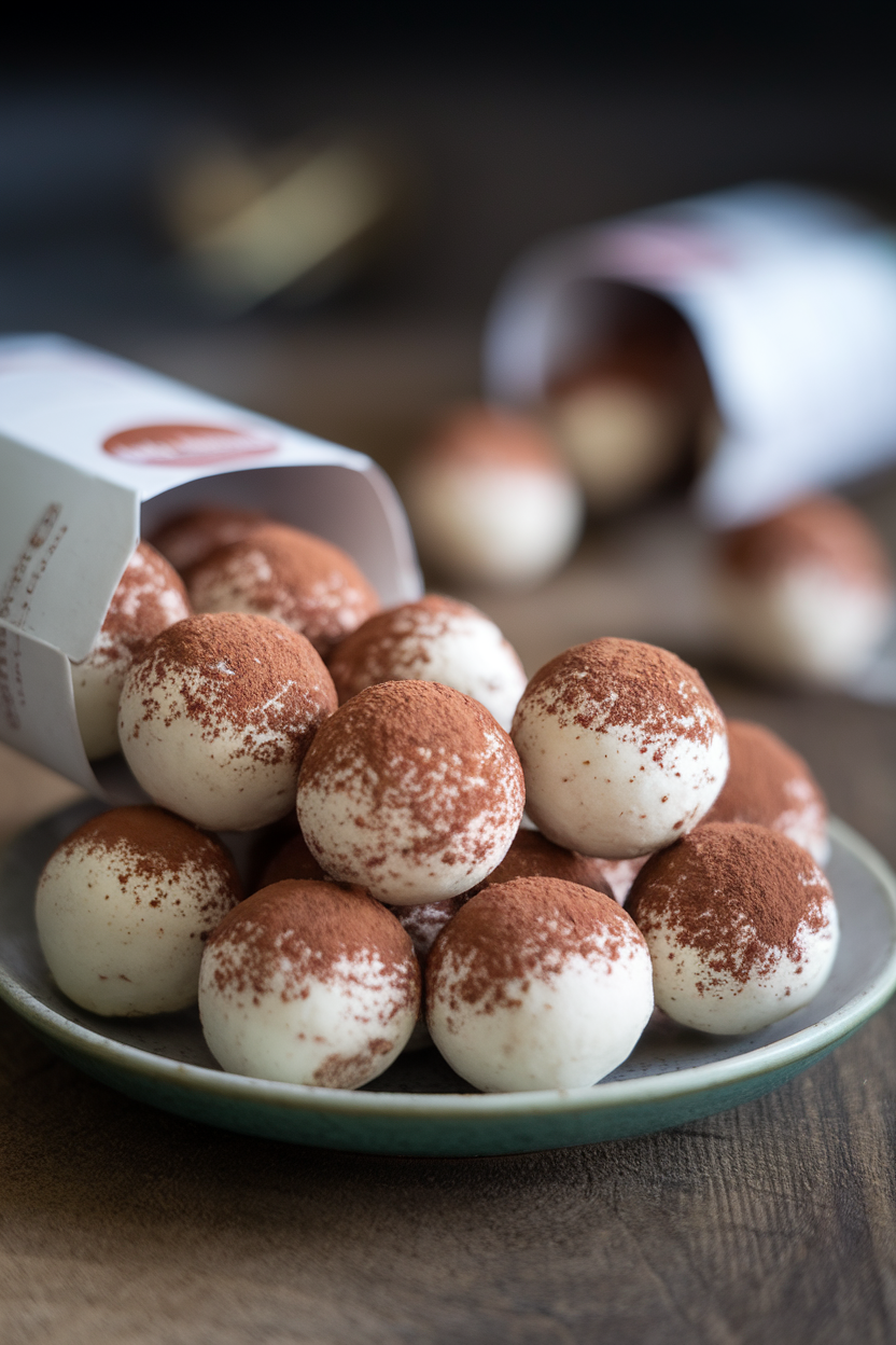 Photo of indoor scene showing malted milk balls spilling from a small plain carton onto a plate, no logos
