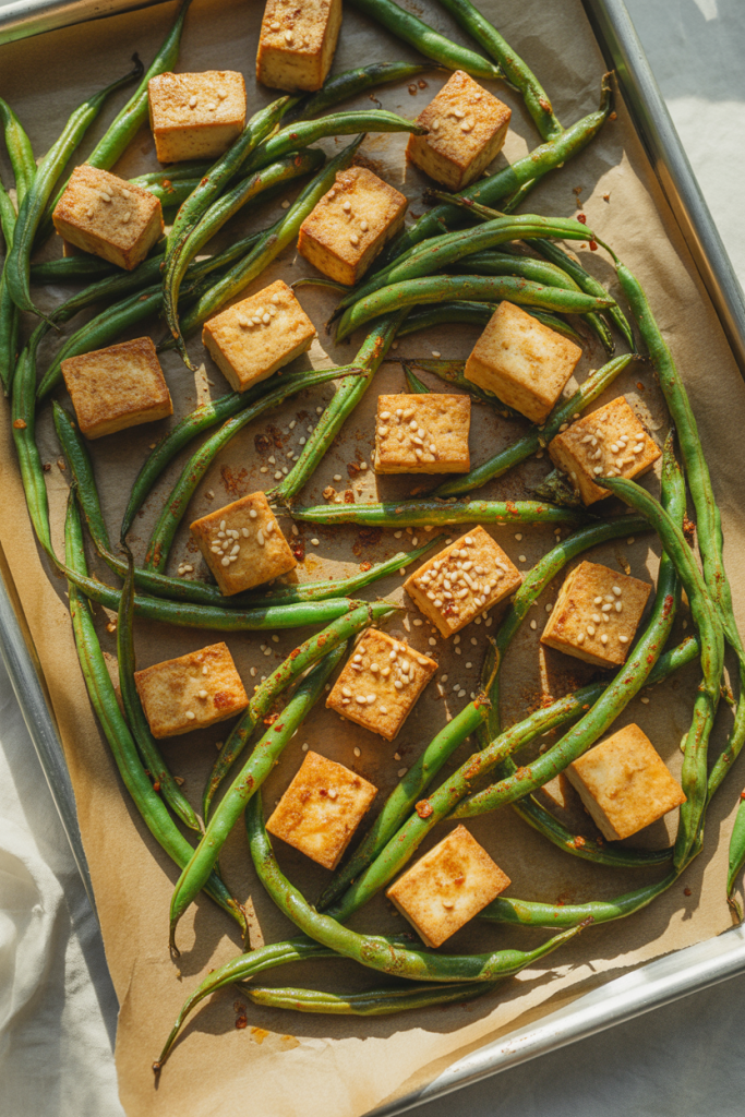 Sheet Pan Spicy Tofu & Green Beans