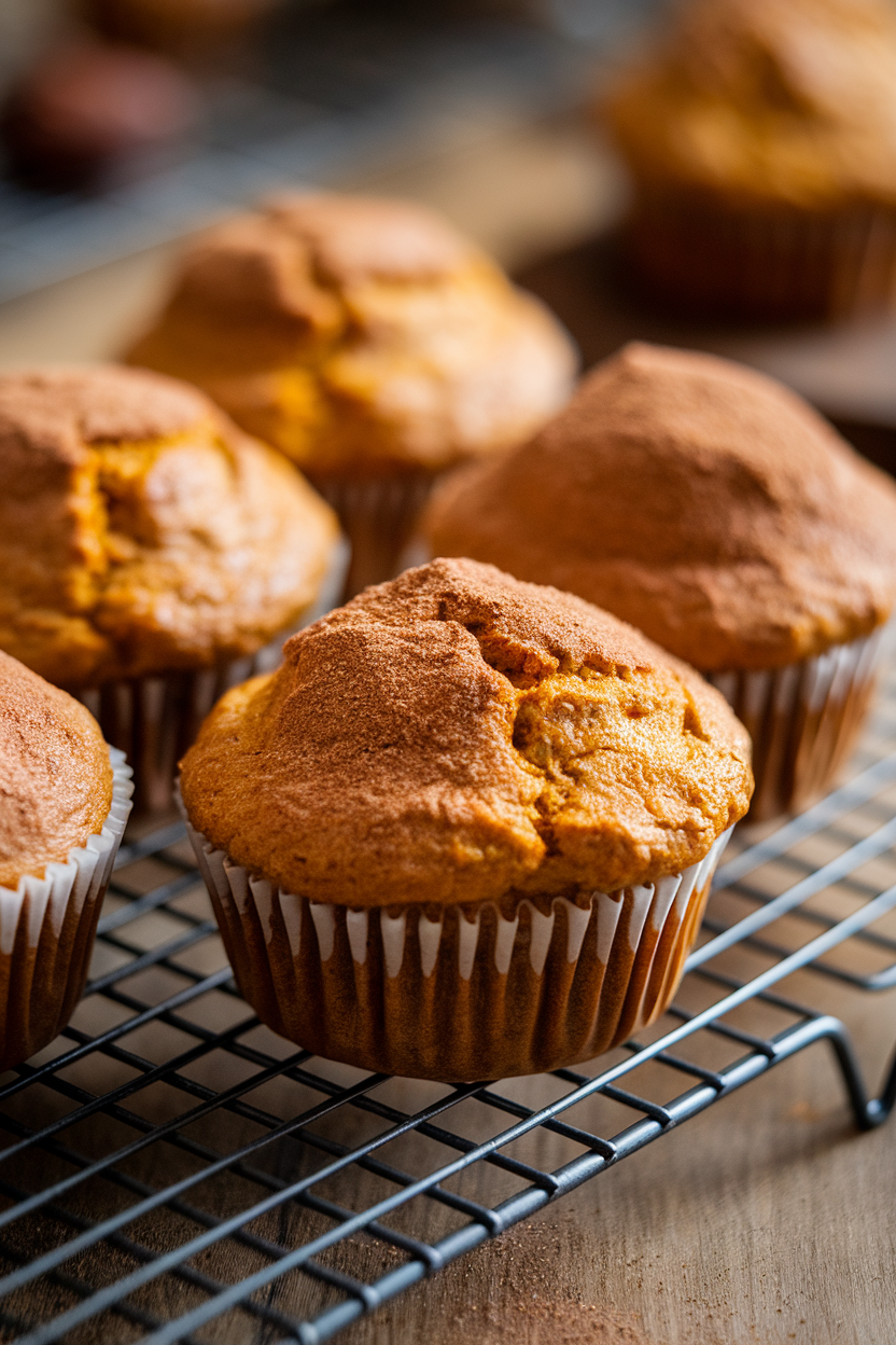 Indoor photo of pumpkin muffins dusted with chai spice mix, no text or logos