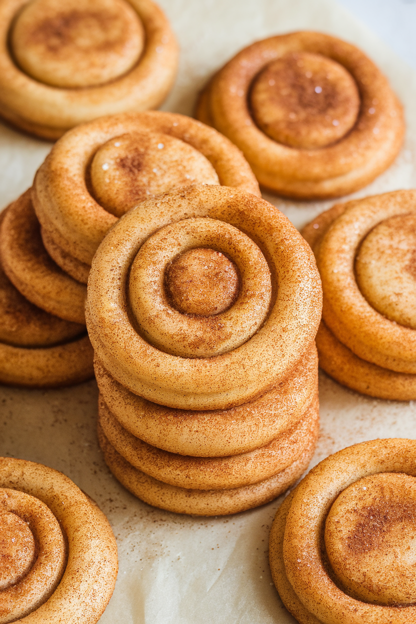 Indoor photo of soft snickerdoodle cookies coated in chai spice sugar mix, stacked casually on parchment; no text or logos.