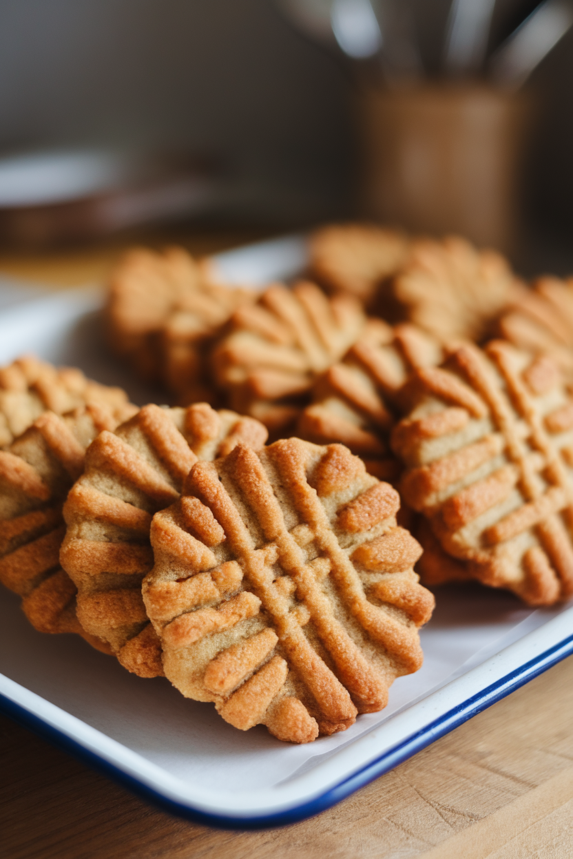 Photo prompt: Peanut butter cookies made with red lentils on a tray indoors, no text or logos.
