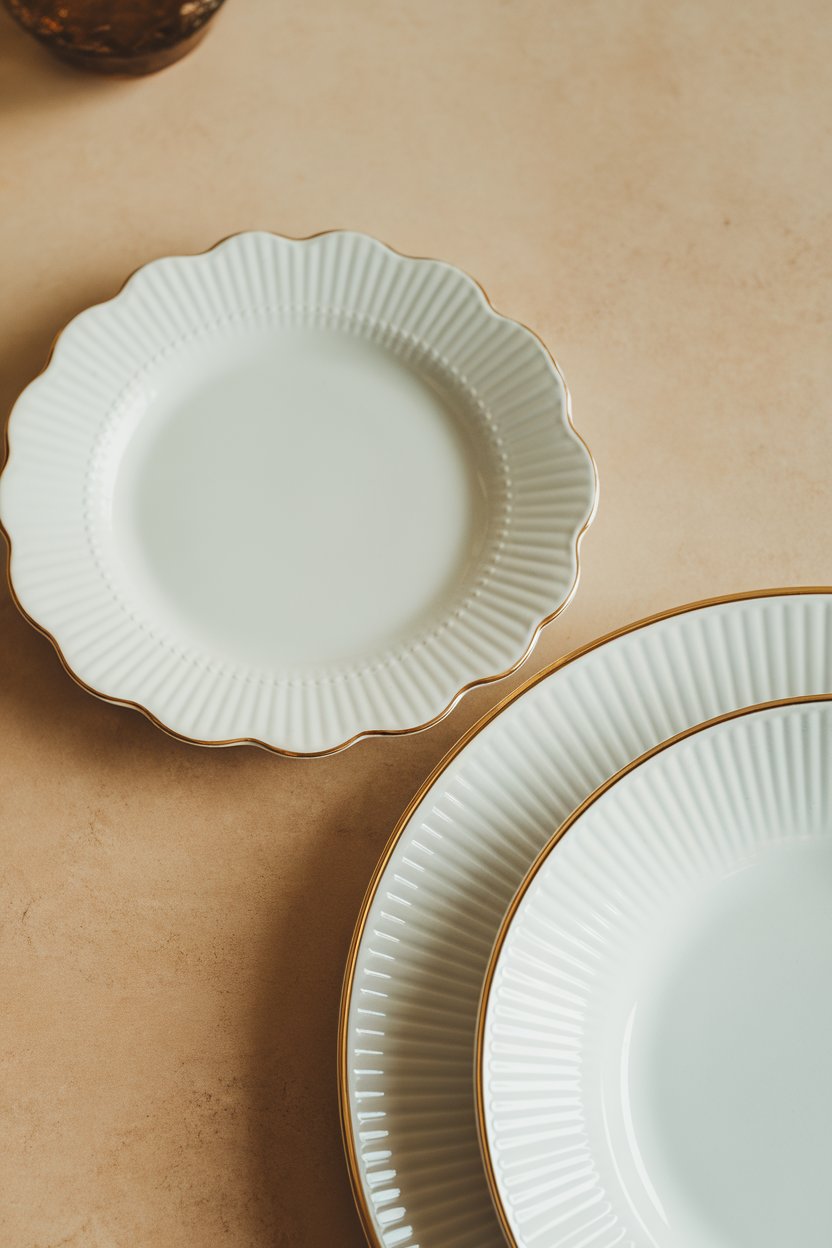 An indoor table set with a petite salad plate beside a larger dinner plate for comparison, no text or logos, photo only