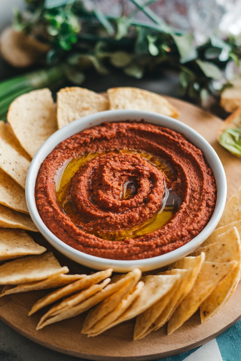 Indoor photo of a shallow bowl of smoky black bean dip with a swirl of olive oil and paprika, tortilla wedges around. No text or logos.